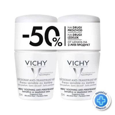 Vichy Deo-Duo paket Roll-on dezodorans za regulaciju znojenja do 48h za osjetljivu i depiliranu kožu